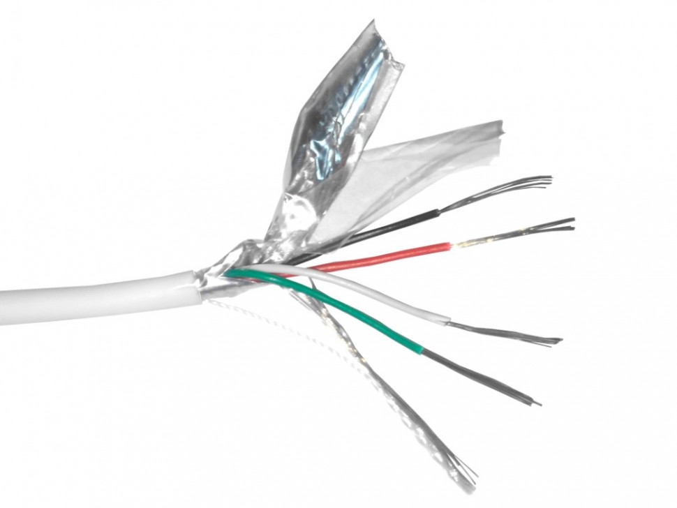Кабель сигнальный, экранированный 4*0.22мм2 (7*0.2мм) 100м, алюминий, пластиковая катушка, белый NETKO Optima