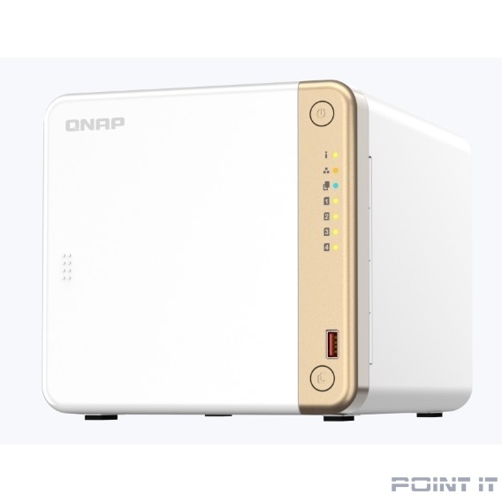 Сетевое хранилище без дисков/ channel QNAP TS-462-4G NAS 4 HDD trays, 2 x M.2 NVMe PCIe Gen 3 x1, 2-core Intel Celeron N4505 2.9 GHz, 4 GB RAM (1 x 2GB + RAM-2GDR4T0-SO-2400) up to 16 GB (2 x 8GB), 1x