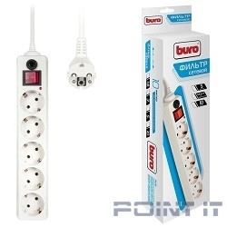BURO Сетевой фильтр, 5 розеток, 3 метра, (500SH-3-W), белый (коробка) {992290}